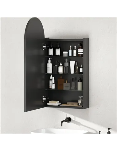 HOMCOM Arched Bathroom Mirror Cabinet with Adjustable Glass Shelves - Black