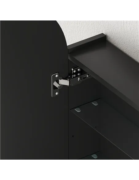 HOMCOM Arched Bathroom Mirror Cabinet with Adjustable Glass Shelves - Black