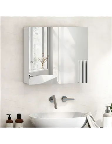 HOMCOM Double-Door Bathroom Mirror Cabinet - White