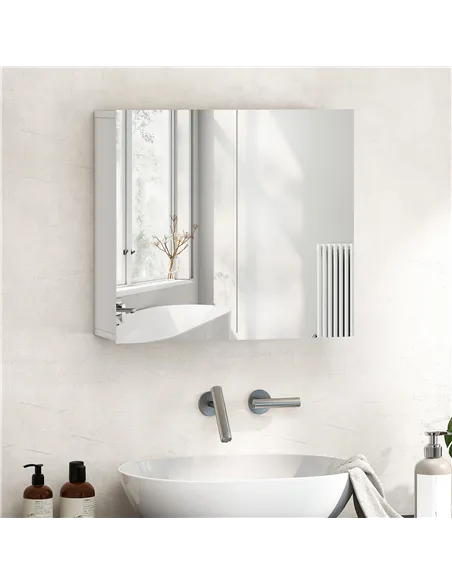 HOMCOM Double-Door Bathroom Mirror Cabinet - White