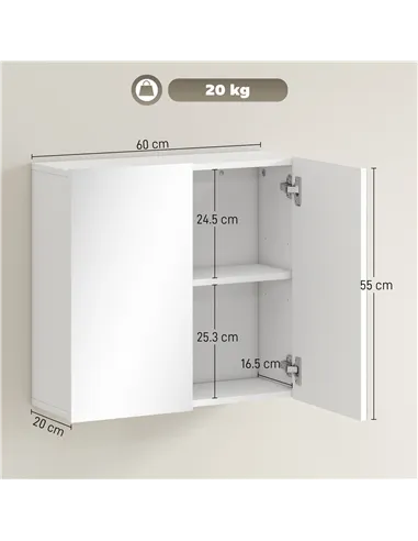 HOMCOM Double-Door Bathroom Mirror Cabinet - White