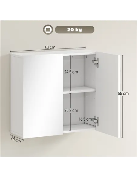HOMCOM Double-Door Bathroom Mirror Cabinet - White