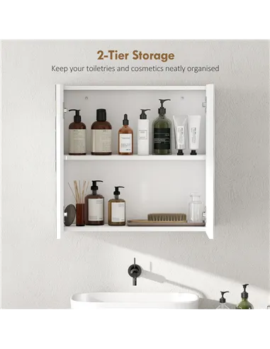 HOMCOM Double-Door Bathroom Mirror Cabinet - White
