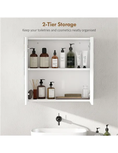 HOMCOM Double-Door Bathroom Mirror Cabinet - White