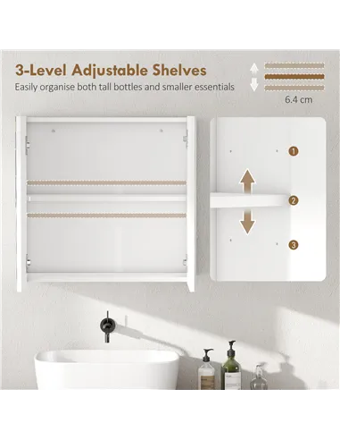 HOMCOM Double-Door Bathroom Mirror Cabinet - White