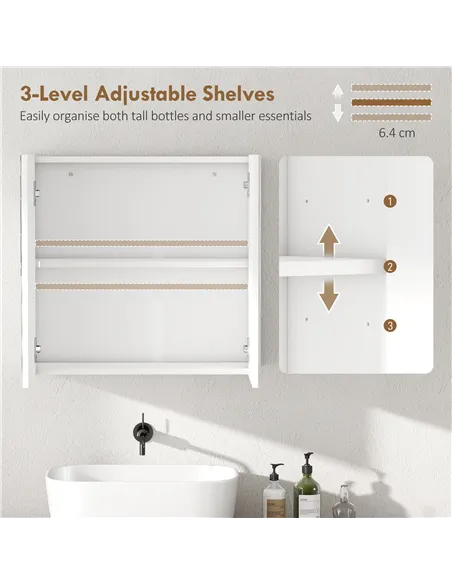 HOMCOM Double-Door Bathroom Mirror Cabinet - White