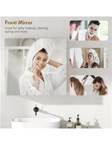 HOMCOM Double-Door Bathroom Mirror Cabinet - White