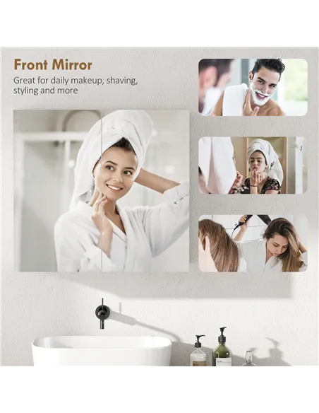 HOMCOM Double-Door Bathroom Mirror Cabinet - White