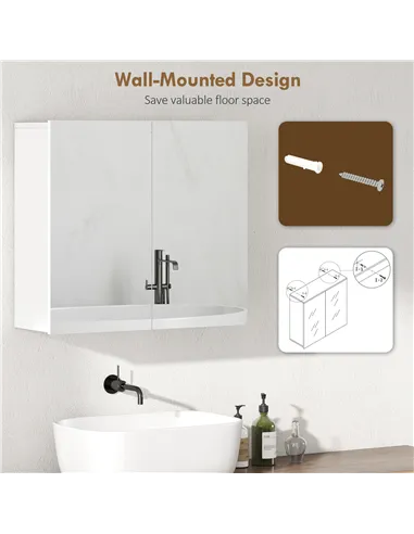 HOMCOM Double-Door Bathroom Mirror Cabinet - White