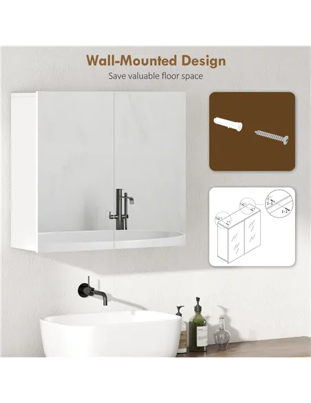 HOMCOM Double-Door Bathroom Mirror Cabinet - White
