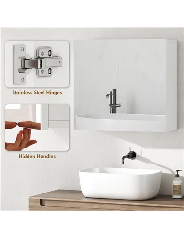 HOMCOM Double-Door Bathroom Mirror Cabinet - White