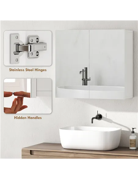 HOMCOM Double-Door Bathroom Mirror Cabinet - White