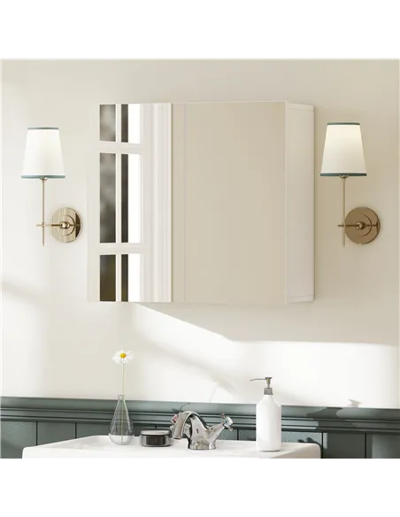 HOMCOM Double-Door Bathroom Mirror Cabinet - White