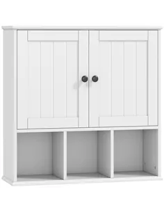 HOMCOM Farmhouse Bathroom Wall Cabinet, Wall Mounted Medicine Cabinet with Adjustable Shelf, Open Compartments, White