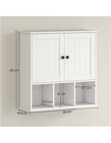 HOMCOM Farmhouse Bathroom Wall Cabinet, Wall Mounted Medicine Cabinet with Adjustable Shelf, Open Compartments, White