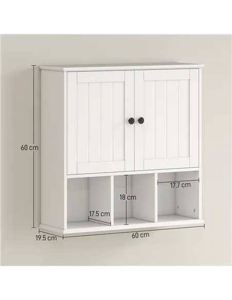HOMCOM Farmhouse Bathroom Wall Cabinet, Wall Mounted Medicine Cabinet with Adjustable Shelf, Open Compartments, White