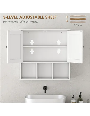 HOMCOM Farmhouse Bathroom Wall Cabinet, Wall Mounted Medicine Cabinet with Adjustable Shelf, Open Compartments, White