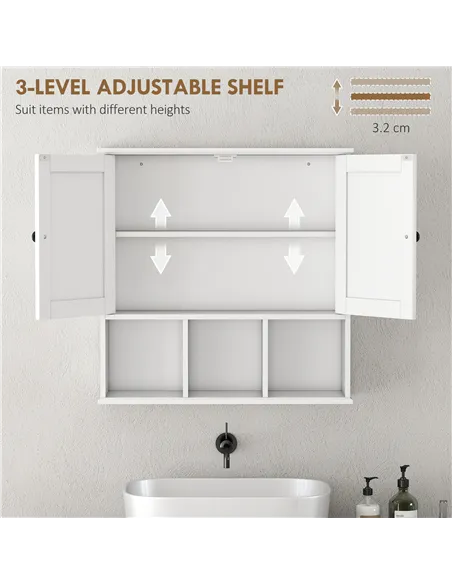 HOMCOM Farmhouse Bathroom Wall Cabinet, Wall Mounted Medicine Cabinet with Adjustable Shelf, Open Compartments, White