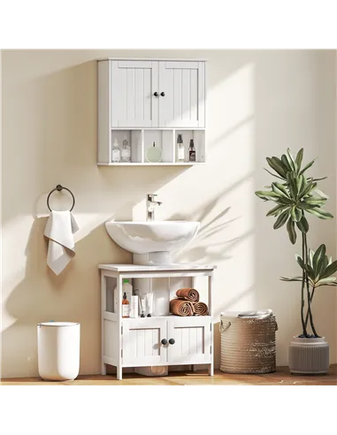 HOMCOM Farmhouse Bathroom Wall Cabinet, Wall Mounted Medicine Cabinet with Adjustable Shelf, Open Compartments, White