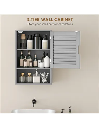 HOMCOM Bathroom Cabinet, Wall Mounted Storage Cabinet with Adjustable Shelves, 40 x 20 x 60 cm, Grey