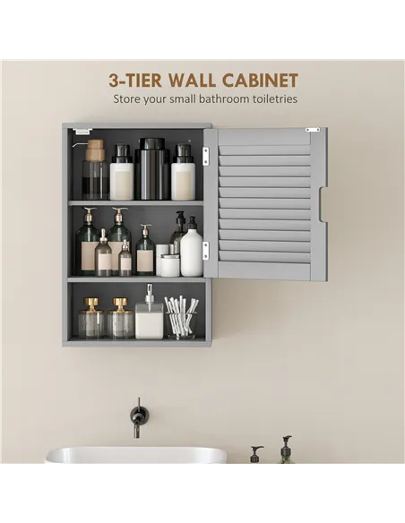 HOMCOM Bathroom Cabinet, Wall Mounted Storage Cabinet with Adjustable Shelves, 40 x 20 x 60 cm, Grey