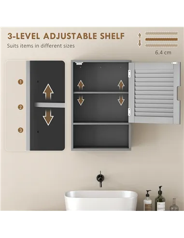 HOMCOM Bathroom Cabinet, Wall Mounted Storage Cabinet with Adjustable Shelves, 40 x 20 x 60 cm, Grey