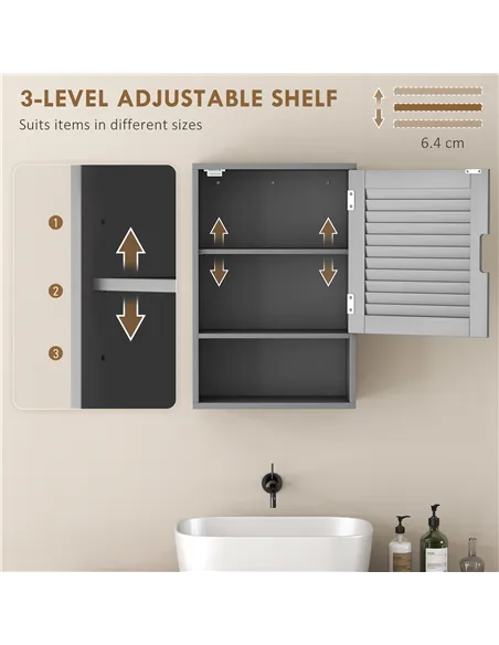 HOMCOM Bathroom Cabinet, Wall Mounted Storage Cabinet with Adjustable Shelves, 40 x 20 x 60 cm, Grey