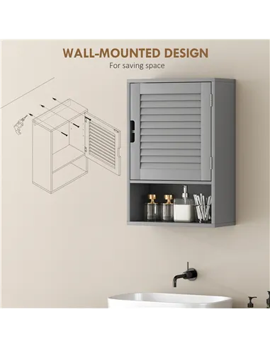 HOMCOM Bathroom Cabinet, Wall Mounted Storage Cabinet with Adjustable Shelves, 40 x 20 x 60 cm, Grey