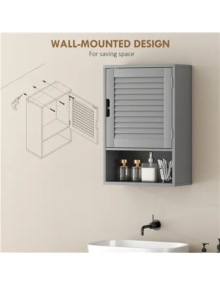 HOMCOM Bathroom Cabinet, Wall Mounted Storage Cabinet with Adjustable Shelves, 40 x 20 x 60 cm, Grey
