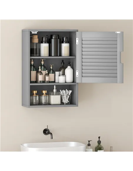 HOMCOM Bathroom Cabinet, Wall Mounted Storage Cabinet with Adjustable Shelves, 40 x 20 x 60 cm, Grey