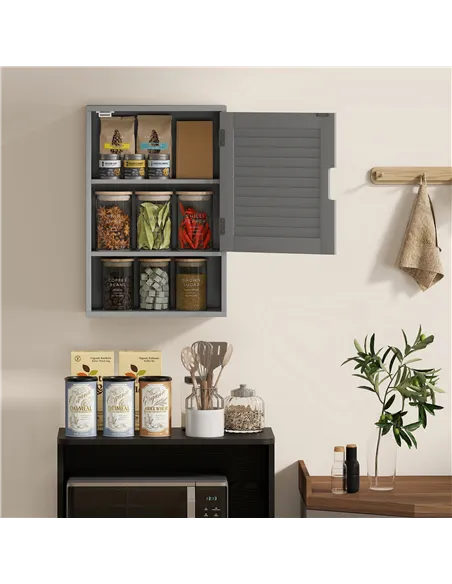 HOMCOM Bathroom Cabinet, Wall Mounted Storage Cabinet with Adjustable Shelves, 40 x 20 x 60 cm, Grey