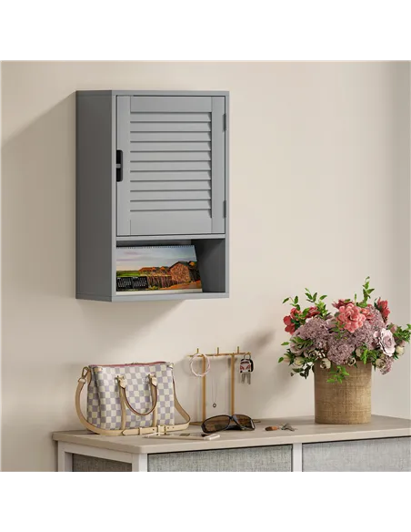 HOMCOM Bathroom Cabinet, Wall Mounted Storage Cabinet with Adjustable Shelves, 40 x 20 x 60 cm, Grey