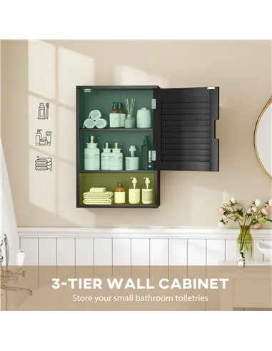 HOMCOM Bathroom Cabinet, Wall Mounted Storage Cabinet with Adjustable Shelves, 40 x 20 x 60 cm, Black