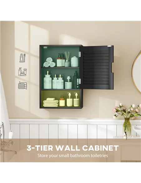 HOMCOM Bathroom Cabinet, Wall Mounted Storage Cabinet with Adjustable Shelves, 40 x 20 x 60 cm, Black