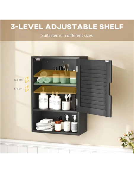 HOMCOM Bathroom Cabinet, Wall Mounted Storage Cabinet with Adjustable Shelves, 40 x 20 x 60 cm, Black