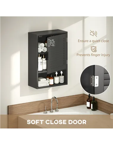 HOMCOM Bathroom Cabinet, Wall Mounted Storage Cabinet with Adjustable Shelves, 40 x 20 x 60 cm, Black