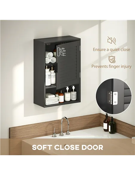 HOMCOM Bathroom Cabinet, Wall Mounted Storage Cabinet with Adjustable Shelves, 40 x 20 x 60 cm, Black