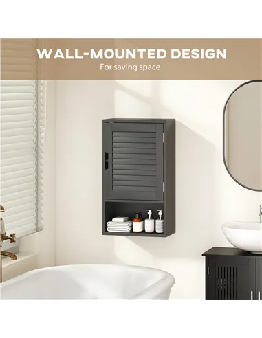 HOMCOM Bathroom Cabinet, Wall Mounted Storage Cabinet with Adjustable Shelves, 40 x 20 x 60 cm, Black