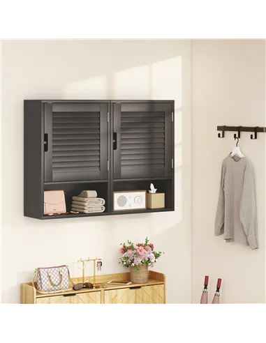 HOMCOM Bathroom Cabinet, Wall Mounted Storage Cabinet with Adjustable Shelves, 40 x 20 x 60 cm, Black