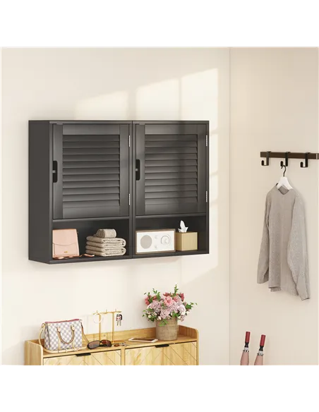 HOMCOM Bathroom Cabinet, Wall Mounted Storage Cabinet with Adjustable Shelves, 40 x 20 x 60 cm, Black