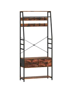 HOMCOM 6-in-1 Industrial-Style Hallway Organiser - Brown/Black