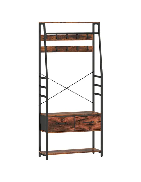 HOMCOM 6-in-1 Industrial-Style Hallway Organiser - Brown/Black