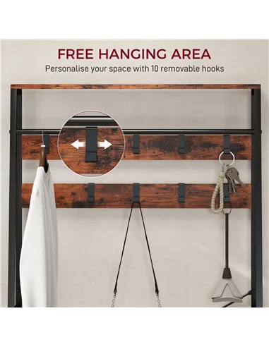 HOMCOM 6-in-1 Industrial-Style Hallway Organiser - Brown/Black