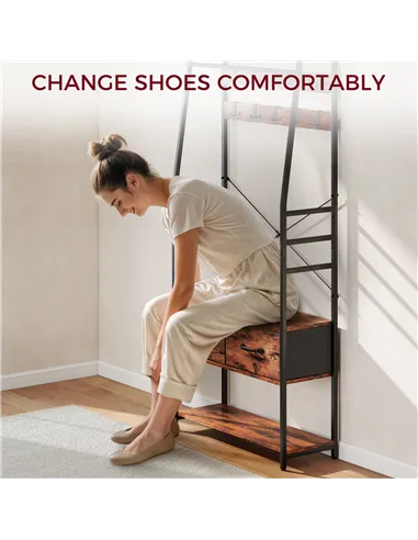 HOMCOM 6-in-1 Industrial-Style Hallway Organiser - Brown/Black