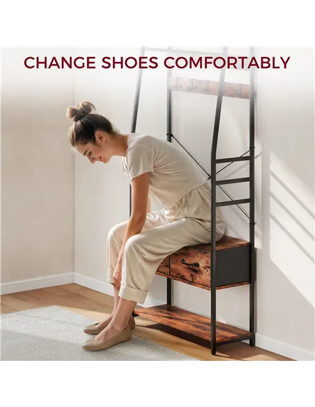 HOMCOM 6-in-1 Industrial-Style Hallway Organiser - Brown/Black