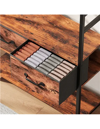 HOMCOM 6-in-1 Industrial-Style Hallway Organiser - Brown/Black