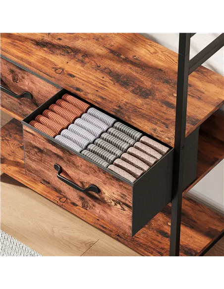 HOMCOM 6-in-1 Industrial-Style Hallway Organiser - Brown/Black