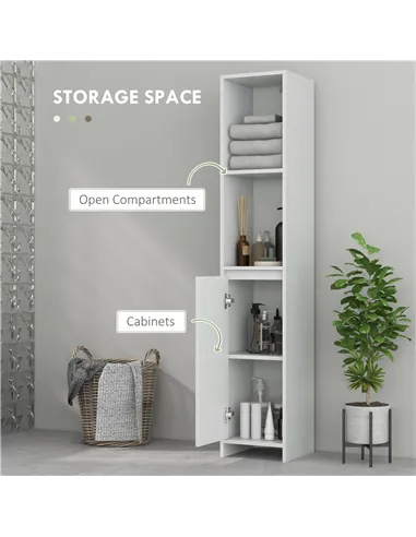 HOMCOM Narrow Bathroom Cabinet, Slim Bathroom Storage Unit with Open Compartment, Freestanding Storage Cupboard for Small Spaces