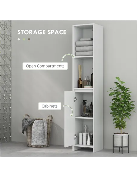 HOMCOM Narrow Bathroom Cabinet, Slim Bathroom Storage Unit with Open Compartment, Freestanding Storage Cupboard for Small Spaces