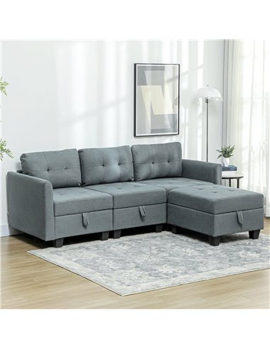 HOMCOM 'L' Shape Modular Sofa, with Storage - Dark Grey